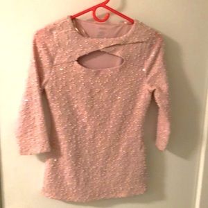Pink sequins 3/4 sleeve peekaboo Sweater Sz S